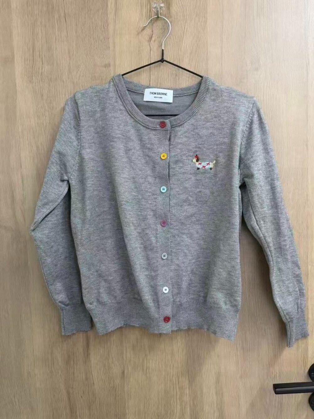 ⚪Thom Browne Grey Round Neck Cardigan Dachshund Colorful Buttons